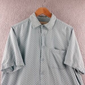 Vintage Silk Circa 1969 Mens Geometric Short Sleeve‎ Button Up Shirt Size L